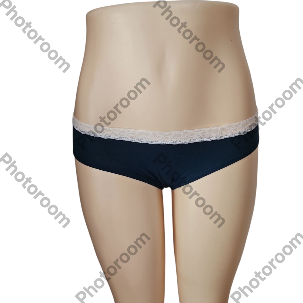 Mush Handcrafted Woman Cotton Lace Trim Navy Blue Lace Panties Size12 EU XS USA